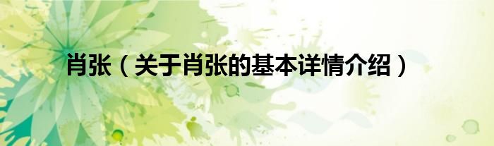 肖张（关于肖张的基本详情介绍）