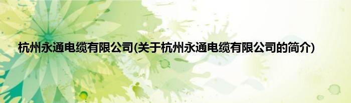 杭州永通电缆有限公司(关于杭州永通电缆有限公司的简介)