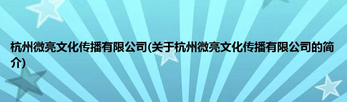 杭州微亮文化传播有限公司(关于杭州微亮文化传播有限公司的简介)