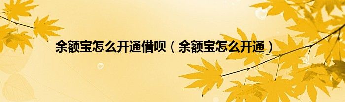余额宝怎么开通借呗（余额宝怎么开通）