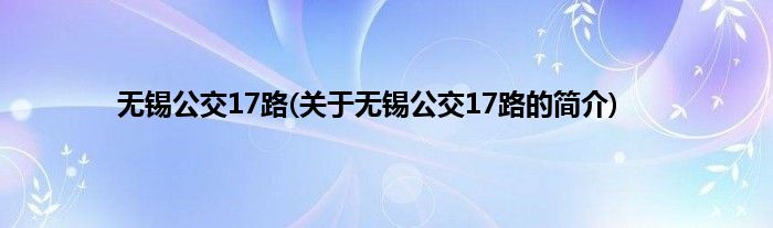 无锡公交17路(关于无锡公交17路的简介)
