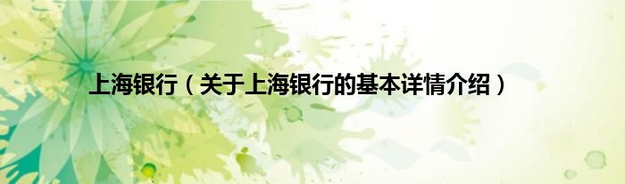 上海银行（关于上海银行的基本详情介绍）