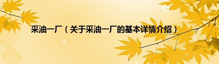 采油一厂（关于采油一厂的基本详情介绍）