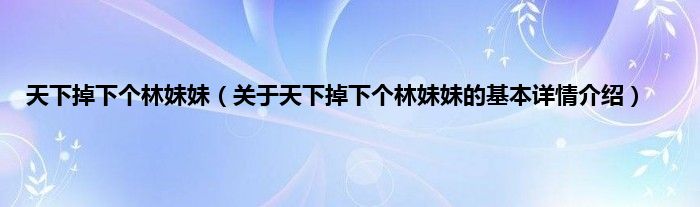 天下掉下个林妹妹（关于天下掉下个林妹妹的基本详情介绍）