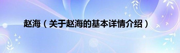 赵海（关于赵海的基本详情介绍）