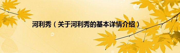 河利秀（关于河利秀的基本详情介绍）