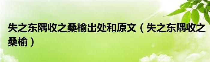 失之东隅收之桑榆出处和原文（失之东隅收之桑榆）