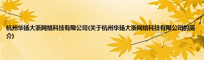 杭州华扬大浙网络科技有限公司(关于杭州华扬大浙网络科技有限公司的简介)