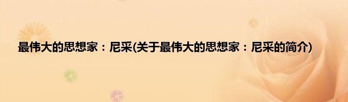 最伟大的思想家：尼采(关于最伟大的思想家：尼采的简介)