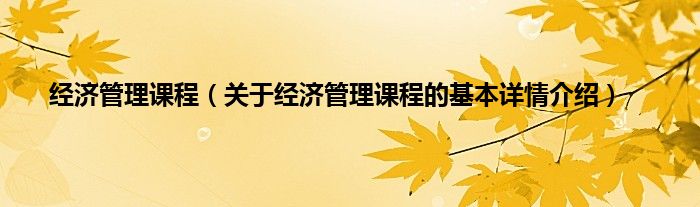 经济管理课程（关于经济管理课程的基本详情介绍）