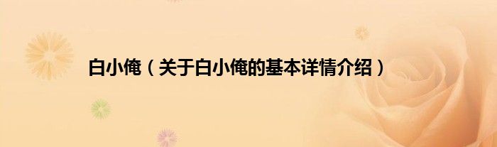 白小俺（关于白小俺的基本详情介绍）