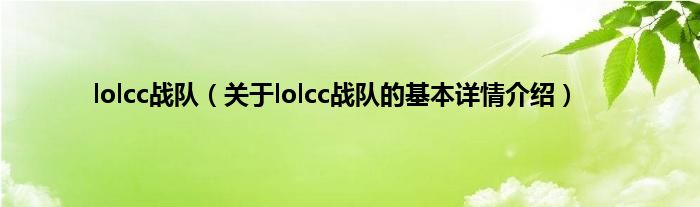 lolcc战队（关于lolcc战队的基本详情介绍）