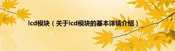 lcd模块（关于lcd模块的基本详情介绍）