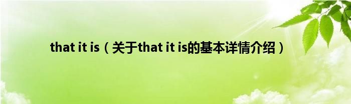 that it is（关于that it is的基本详情介绍）